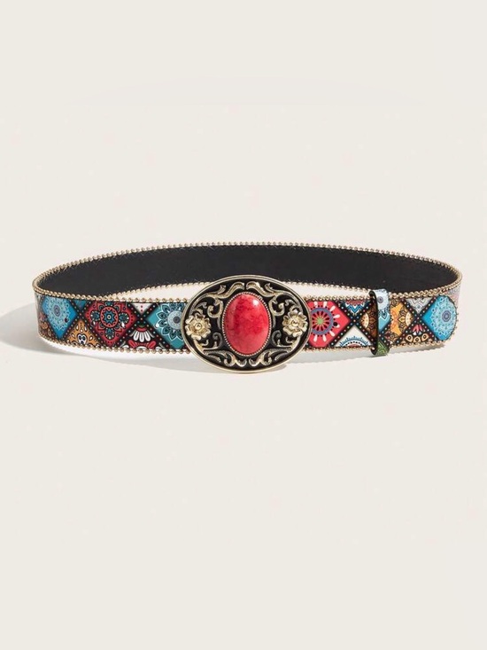 ✨NWT Boho Floral Medallion Belt with Red Stone Buckle main image 4